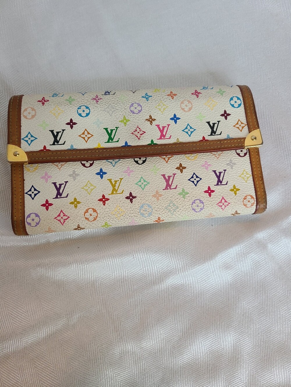 Louis Vuitton White Multicolor Monogram Canvas Clutch with Brown Trim - Picture 1 of 7